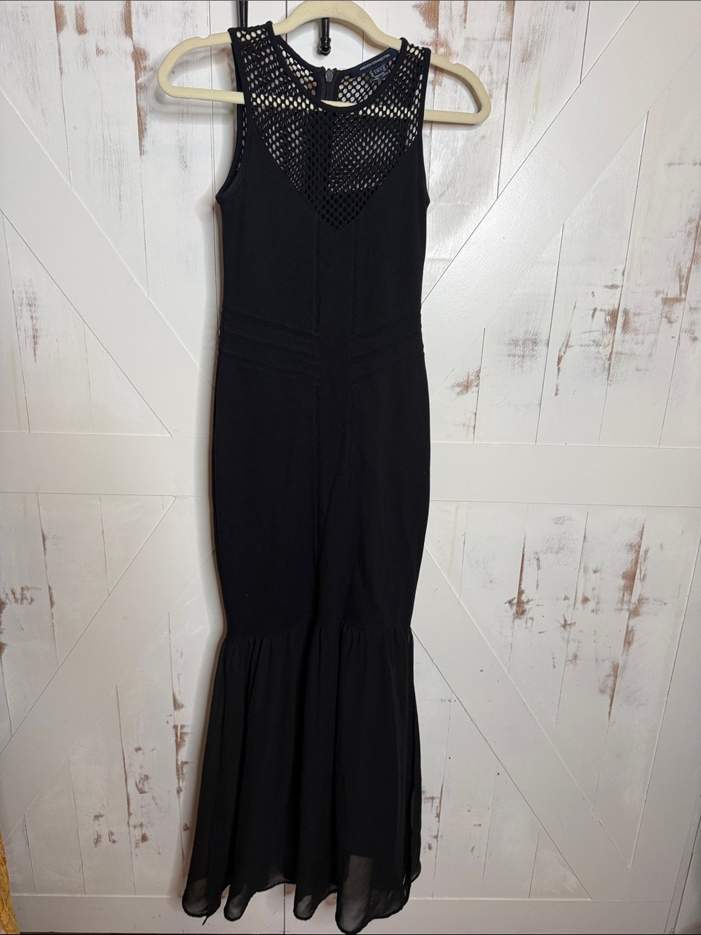 French Connection Chantilly Beau Black Sleeveless Mesh-Yoke Maxi Dress - Picture 5 of 13